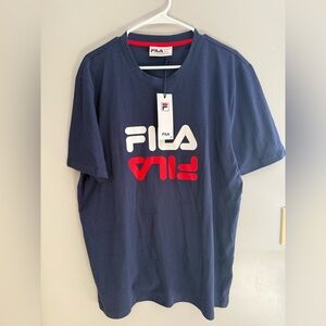 Fila Crew Neck Short Sleeve T Shirt Men’s SZ L Red White Blue Logo 100% Cotton